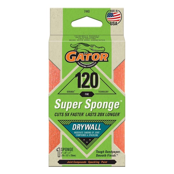 Gator Finishing Drywall CeraMax Sandpaper Super Sponge, 120 Fine Grit 7443